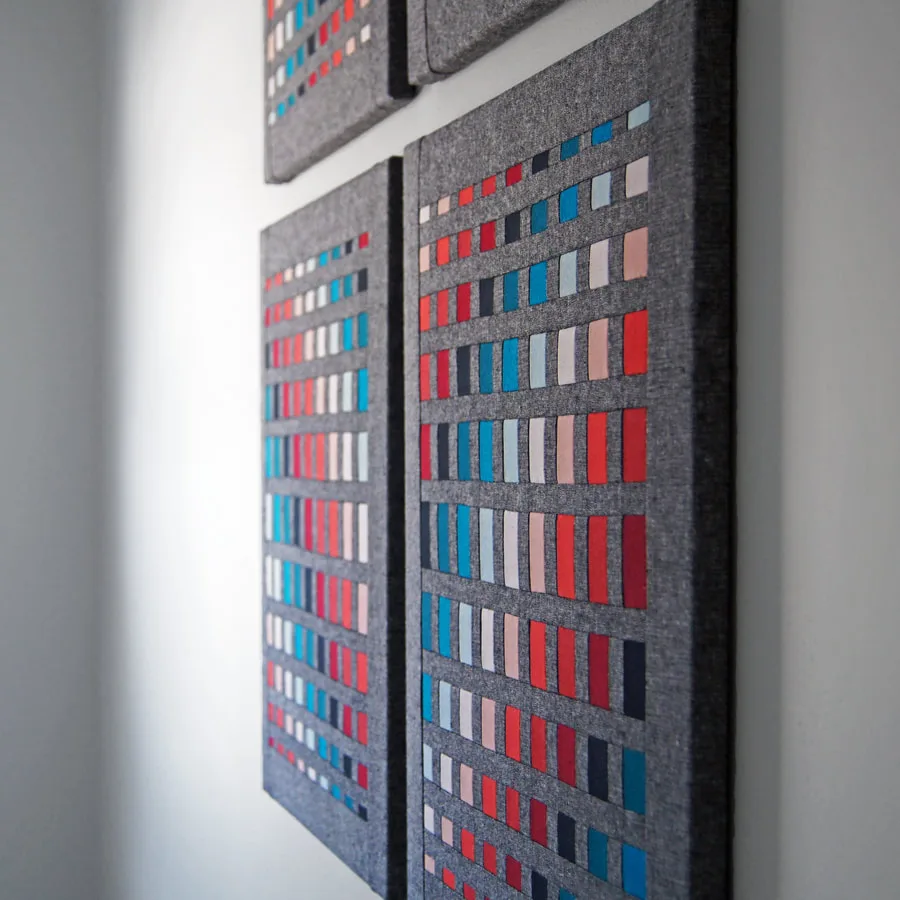 'The Interplay of Opposites' by Mary Pow, cotton and linen fabrics textile wall art