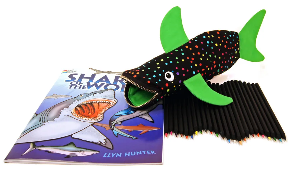MinneBites Shark Bite pencil case and coloring gift set