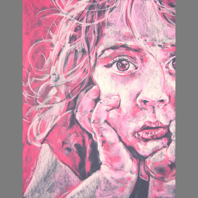 Mary Pow pastel artist portrait art Minneapolis pink and gray portrait of a girl commissions open